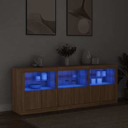 Сайдборд с LED светлини, сонома дъб, 181,5x37x67 см