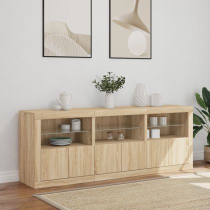 Сайдборд с LED светлини, сонома дъб, 181,5x37x67 см