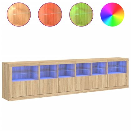 Сайдборд с LED светлини, сонома дъб, 283x37x67 см