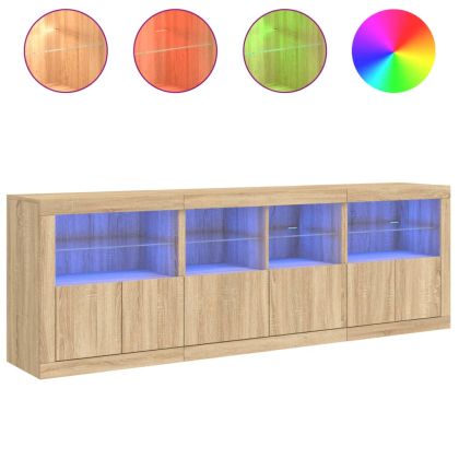 Сайдборд с LED светлини, сонома дъб, 202x37x67 см