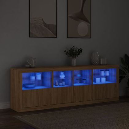 Сайдборд с LED светлини, сонома дъб, 202x37x67 см