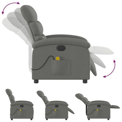 Електрически масажен реклайнер стол, тъмносив, текстил