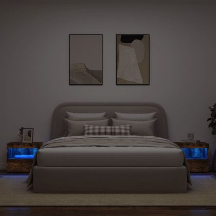 Нощни шкафчета с LED осветление, 2 бр, опушен дъб, 50x40x45 см