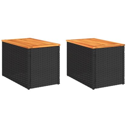 Градински масички 2 бр черни 55x34x37 см полиратан дърво масив