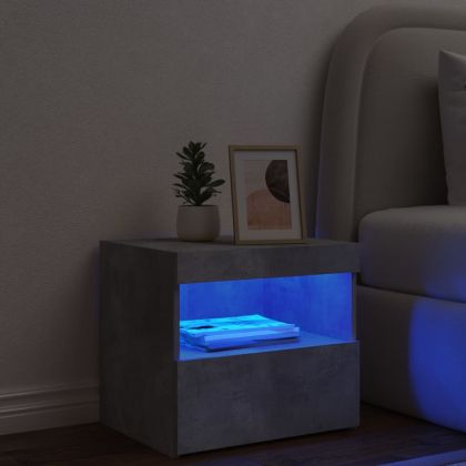 Нощно шкафче с LED осветление, бетонно сив, 50x40x45 см