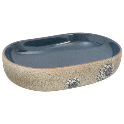 Мивка за плот, пясъчно и синьо, овална, 59x40x14 см, керамика
