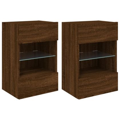 Стенни шкафове с LED светлини за телевизор, 2 бр, кафяв дъб, 40x30x60,5 см