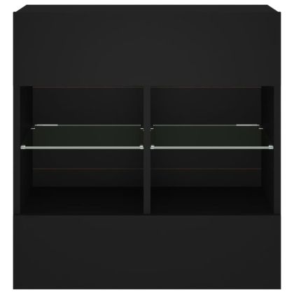 Стенен ТВ шкаф с LED осветление, черен, 58,5x30x60,5 см