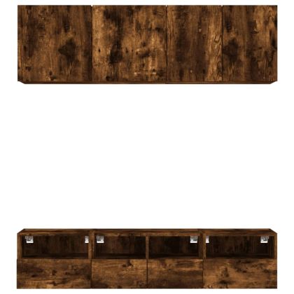 ТВ стенни модули, 5 части, опушен дъб, инженерно дърво