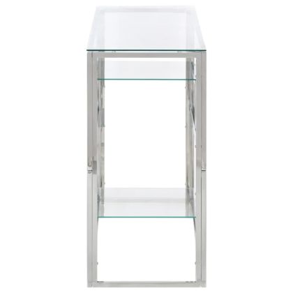 Конзолна маса, сребриста, неръждаема стомана и закалено стъкло