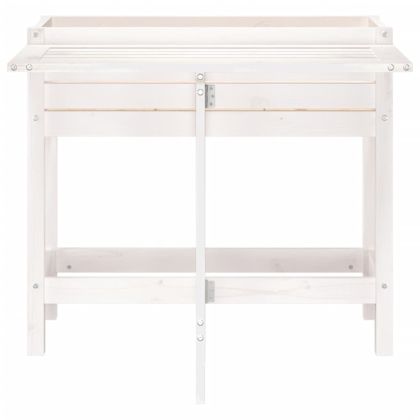 Градинска кашпа със сгъваем плот, бяла, масивен бор