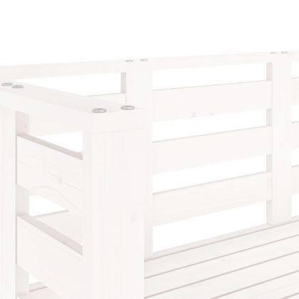 Градинска пейка, бяла, 111,5x53x71 см, борово дърво масив