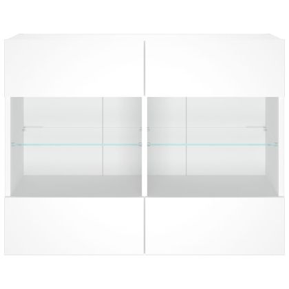 Стенен ТВ шкаф с LED осветление, бял, 78,5x30x60,5 см