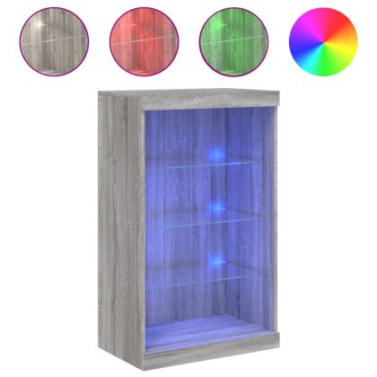 Сайдборд с LED светлини, сив сонома, 60,5x37x100 см