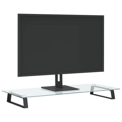 Стойка за монитор, черна, 80x35x8 см, закалено стъкло и метал