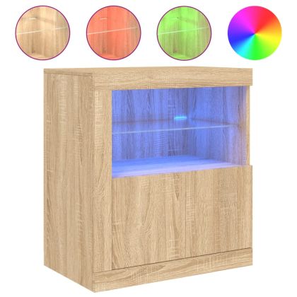 Сайдборд с LED светлини, сонома дъб, 60,5x37x67 см