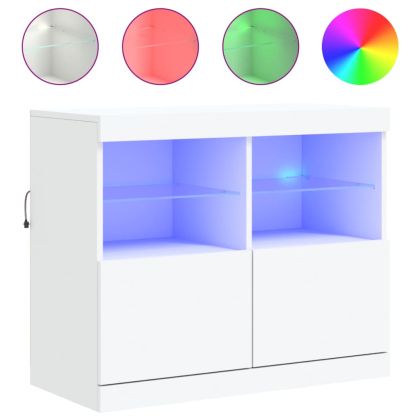 Сайдборд с LED светлини, бял, 81x37x67 см