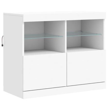 Сайдборд с LED светлини, бял, 81x37x67 см