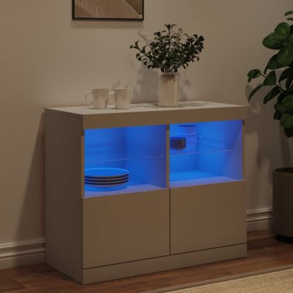 Сайдборд с LED светлини, бял, 81x37x67 см