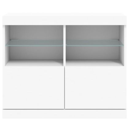 Сайдборд с LED светлини, бял, 81x37x67 см