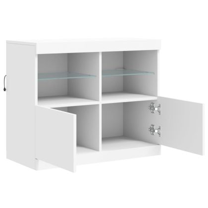 Сайдборд с LED светлини, бял, 81x37x67 см