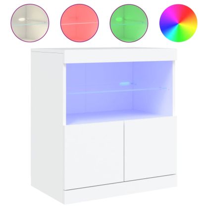 Сайдборд с LED светлини, бял, 60x37x67 см