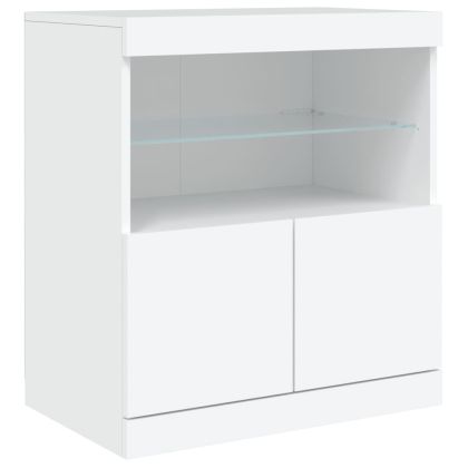 Сайдборд с LED светлини, бял, 60x37x67 см