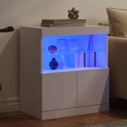 Сайдборд с LED светлини, бял, 60x37x67 см