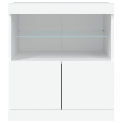 Сайдборд с LED светлини, бял, 60x37x67 см