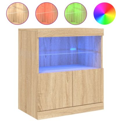 Сайдборд с LED светлини, сонома дъб, 60x37x67 см