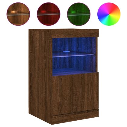 Сайдборд с LED светлини, кафяв дъб, 41x37x67 см