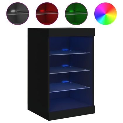 Сайдборд с LED светлини, черен, 41x37x67 см