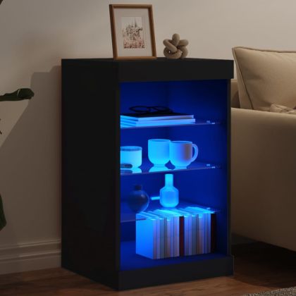 Сайдборд с LED светлини, черен, 41x37x67 см