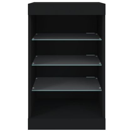 Сайдборд с LED светлини, черен, 41x37x67 см
