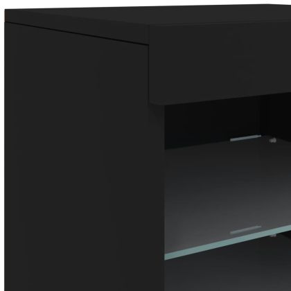 Сайдборд с LED светлини, черен, 41x37x67 см