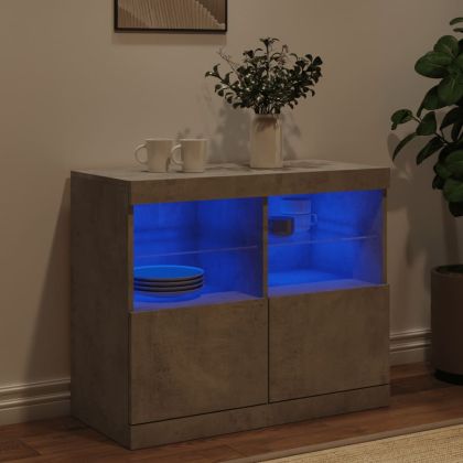 Сайдборд с LED светлини, бетонно сив, 81x37x67 см