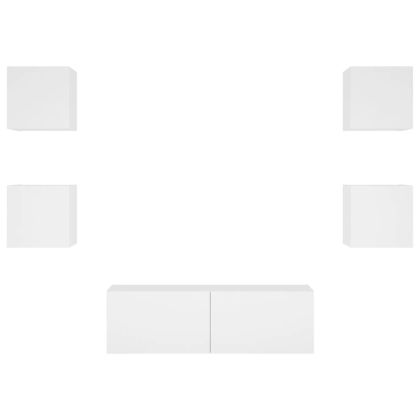 ТВ стенни шкафове, 5 части, с LED светлини, бели