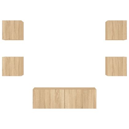 ТВ стенни шкафове, 5 части, с LED светлини, сонома дъб