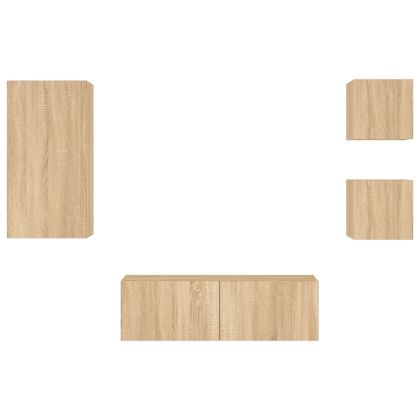 ТВ стенни шкафове, 4 части, с LED светлини, сонома дъб