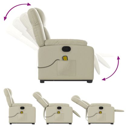 Изправящ масажен реклайнер стол, кремав, изкуствена кожа