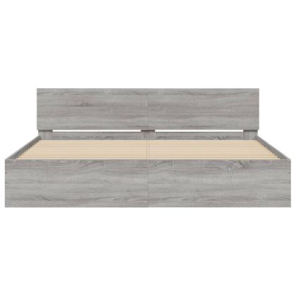 Рамка за легло с табла, сив сонома, 160x200 см