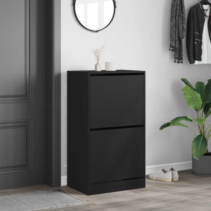Шкаф за обувки с 2 флип чекмеджета черен 60x42x108 см
