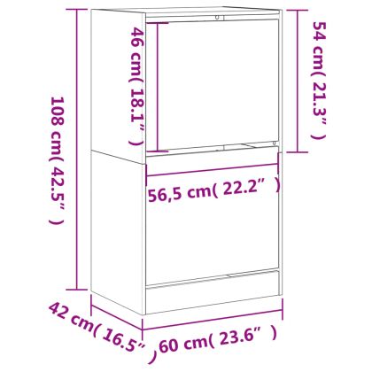 Шкаф за обувки с 2 флип чекмеджета черен 60x42x108 см