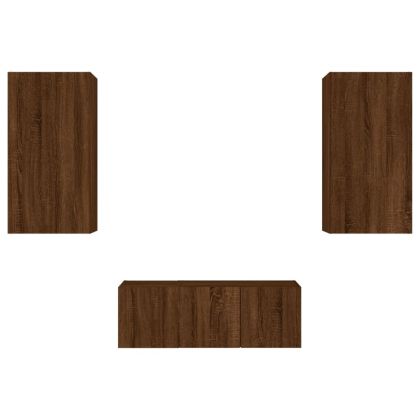 ТВ стенни модули с LED, 4 части, кафяв дъб, инженерно дърво