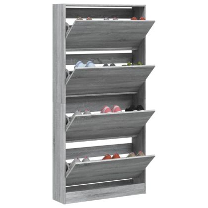 Шкаф за обувки с 4 флип чекмеджета сив сонома 80x21x163,5 см