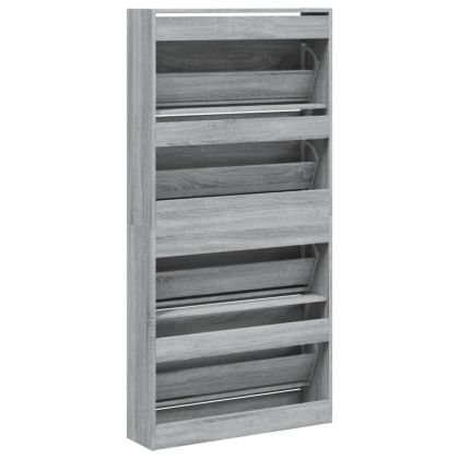 Шкаф за обувки с 4 флип чекмеджета сив сонома 80x21x163,5 см