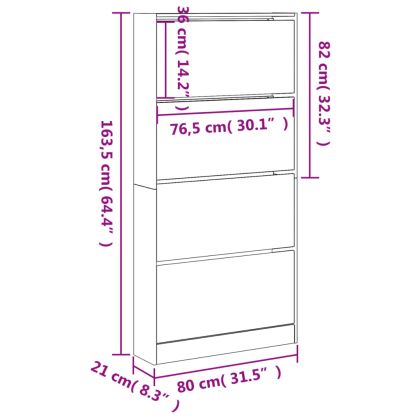 Шкаф за обувки с 4 флип чекмеджета сив сонома 80x21x163,5 см