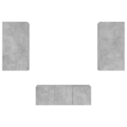 ТВ стенни модули с LED, 4 части, бетонно сиви, инженерно дърво