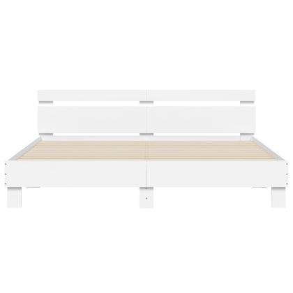 Рамка за легло с горна табла и LED, бяла, 200x200 см