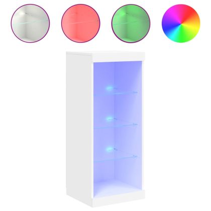 Сайдборд с LED светлини, бял, 41x37x100 см